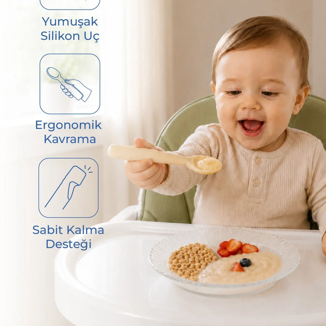 Babyjem Yumuşak Uçlu Silikon Kaşık Ekru