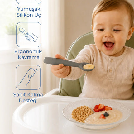 Babyjem Yumuşak Uçlu Silikon Kaşık Gri