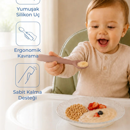 Babyjem Yumuşak Uçlu Silikon Kaşık Latte