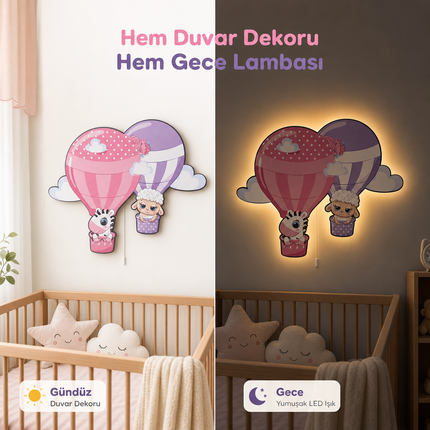 Balon Arkadaşları Bebek ve Çocuk Odası LED Pili Duvar Lambası Işıklı