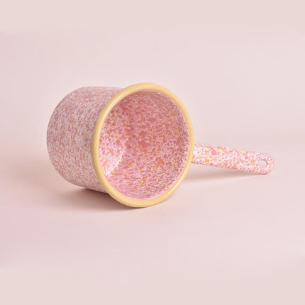 Enameled Metal Handle Milk Jug with Pink Sprinkle Pattern