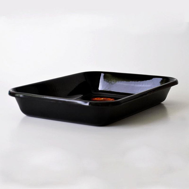 Enamel Hand Drawn Flower Pattern Appetizer Plate 27 x 19 cm