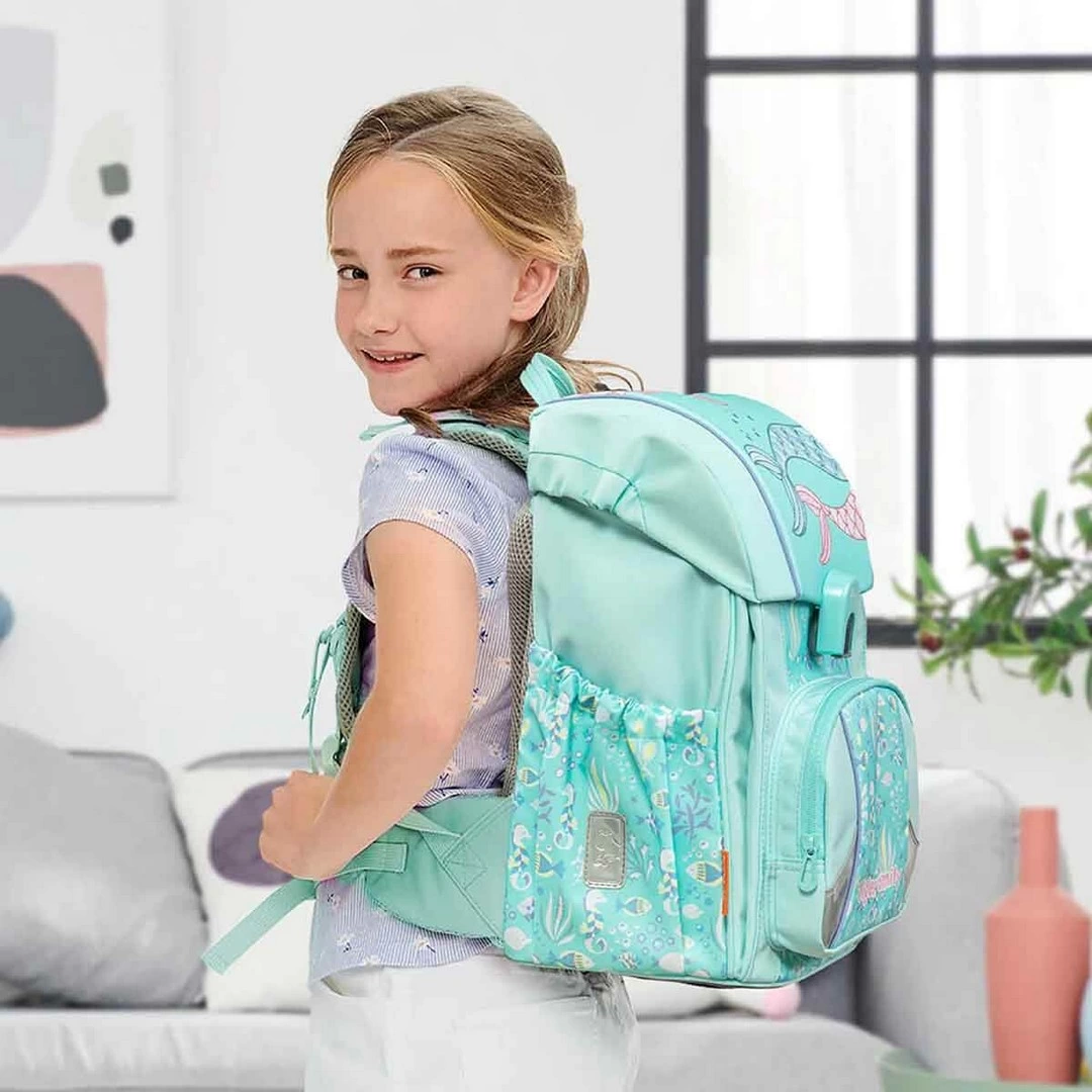 Green School Bag with Mermaid Tail Pattern