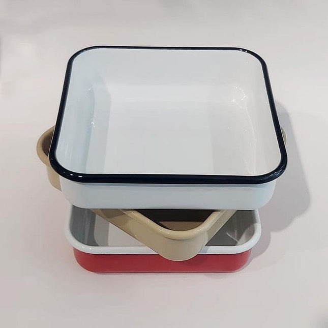 Enamel Square Baking Tray White Cord Black