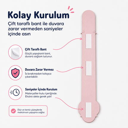 Ahşap Çocuk Boy Ölçer - Pembe Çiftlik Temalı - Cm Ölçü