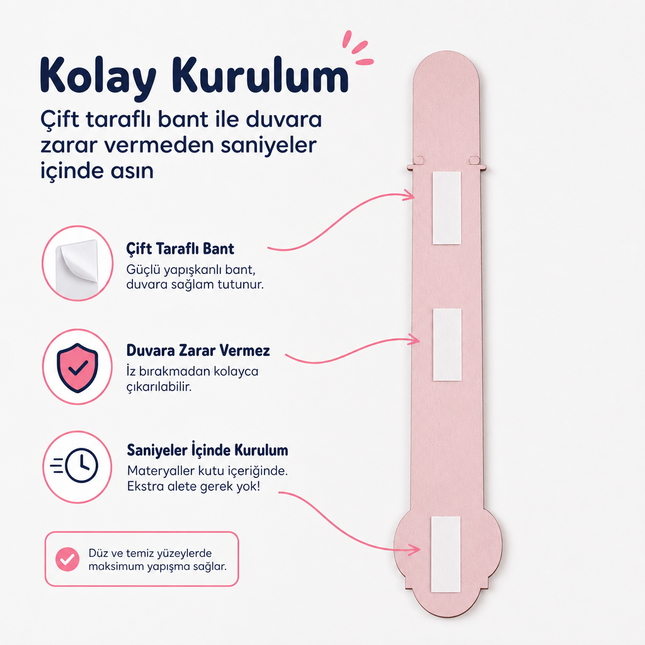 Ahşap Çocuk Boy Ölçer - Pembe Çiftlik Temalı - Cm Ölçü