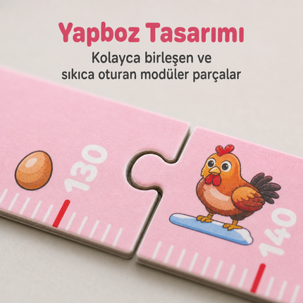 Ahşap Çocuk Boy Ölçer - Pembe Çiftlik Temalı - Cm Ölçü