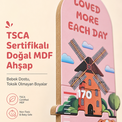 Kişiye Özel İsimli Ahşap Çocuk Boy Ölçer - Çiftlik Temalı - Cm Ölçü