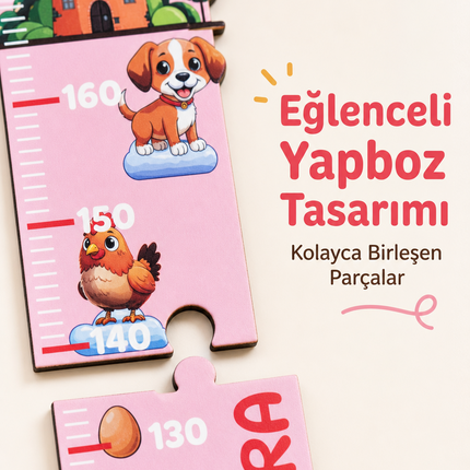Kişiye Özel İsimli Ahşap Çocuk Boy Ölçer - Çiftlik Temalı - Cm Ölçü