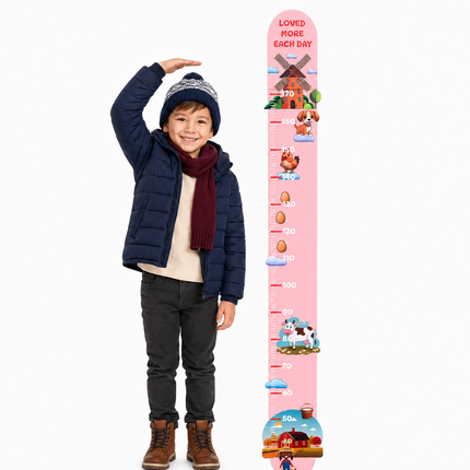 Kişiye Özel İsimli Ahşap Çocuk Boy Ölçer - Çiftlik Temalı - Cm Ölçü