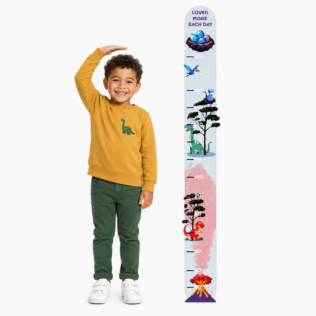 Ahşap Çocuk Boy Ölçer - Dinozorlar Dünyası Temalı - Cm Ölçü