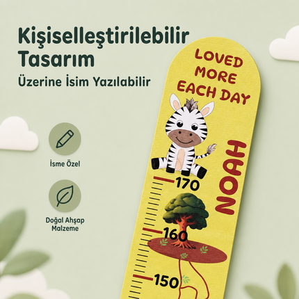 Kişiye Özel İsimli Ahşap Çocuk Boy Ölçer - Orman Arkadaşları - Cm Ölçü