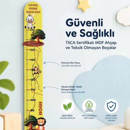 Kişiye Özel İsimli Ahşap Çocuk Boy Ölçer - Orman Arkadaşları - Cm Ölçü