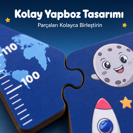 Ahşap Çocuk Boy Ölçer - Uzay Macerası Temalı - Cm Ölçü