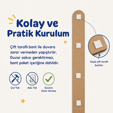 Kişiye İsimli Özel Ahşap Çocuk Boy Ölçer - Uzay Macerası - Cm Ölçü