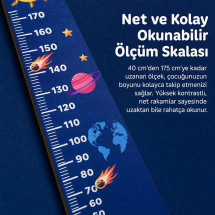Ahşap Çocuk Boy Ölçer - Uzay Macerası Temalı - Cm Ölçü