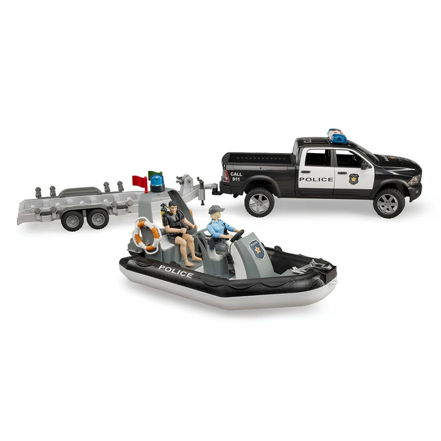 Bruder Ram 2500 Polis Aracı,Römork,Zodyak, 2 Figür ve Aksesuarlar