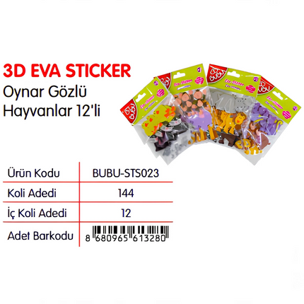 Bu-Bu Eva Sticker 3D Oynar Gözlü Hayvanlar