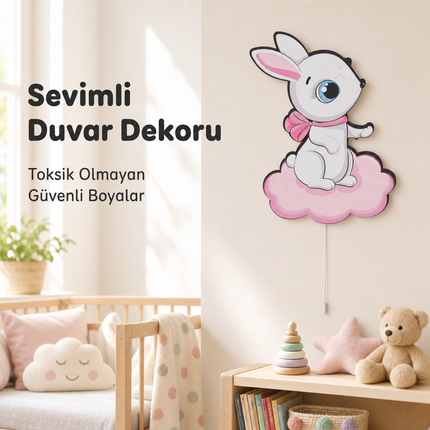 Bulut Tavşan Bebek ve Çocuk Odası LED Duvar Lambası