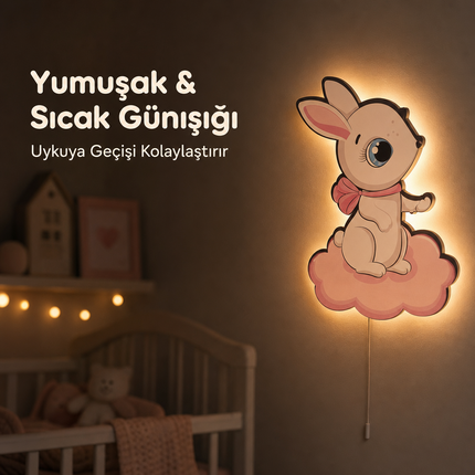 Bulut Tavşan Bebek ve Çocuk Odası LED Duvar Lambası