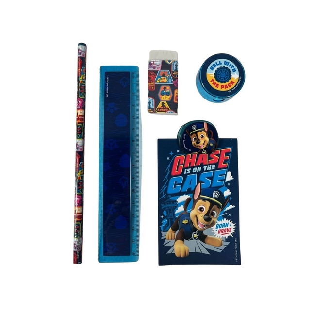 Paw Patrol 7 Piece Stationery Set with Metal Pencil Holder