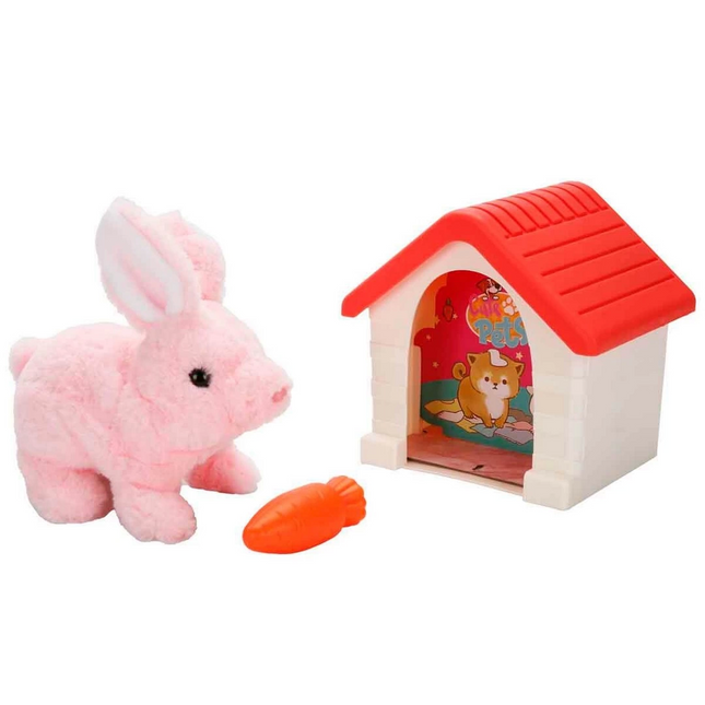 Cute Plush Rabbit with Sound and Animated Hut