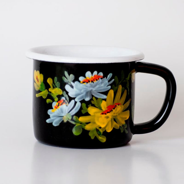 Emayra Enamel Mug 350 ml Hand Painted | Black Floral