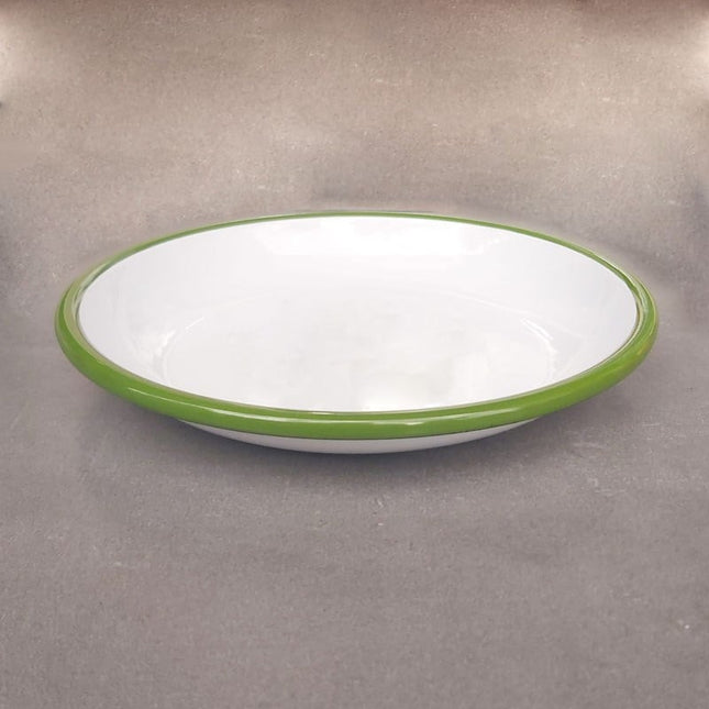 Enamel Deep Flat Plate 25 cm White Grass Green