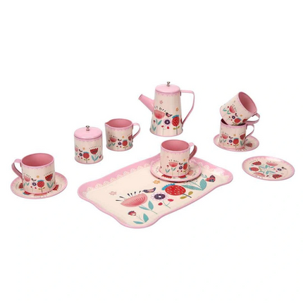 Çiçek Desenli Metal Çay Seti 12 Parça