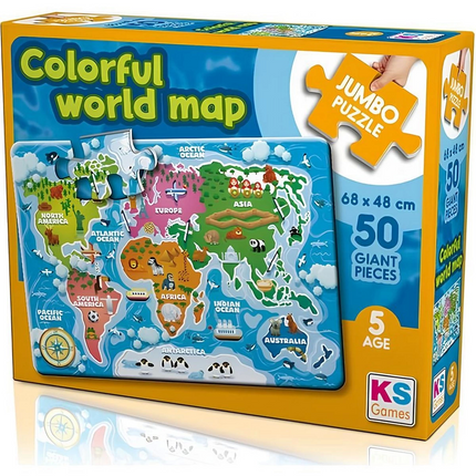 KS Games Colorful World Map 50 Piece Puzzle