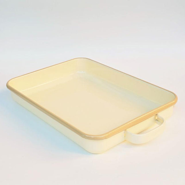Enamel Handled Rectangular Baking Tray Cream
