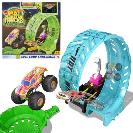 Hot Wheels Monster Trucks Glow-in-the-Dark Racing Set HBN02