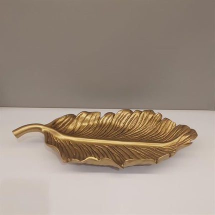 Dekoratif 42 Cm Yaprak Tabak Altın