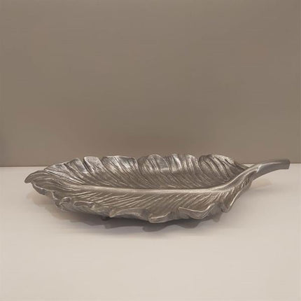 Dekoratif 42 Cm Yaprak Tabak Siyah Gümüş