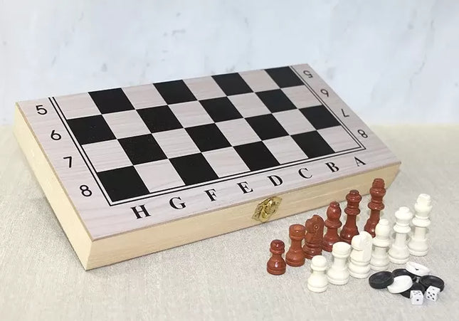 Ahşap Kutulu Satranç ve Tavla Seti - Model 2
