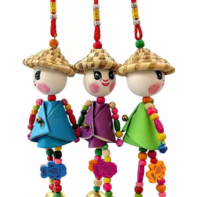 Renkli Boncuklu Şapkalı Bebek Tasarımlı Rüzgar Çanı