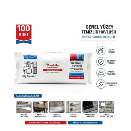 Genel Yüzey Temizlik Havlusu - 100'lü Paket - Beyaz Sabun Kokulu Islak Mendil