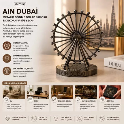 Büyük Boy Metalik Dönme Dolap Biblosu - Ain Dubai Figürü - Krom ve Bakır - Dekoratif Tasarım