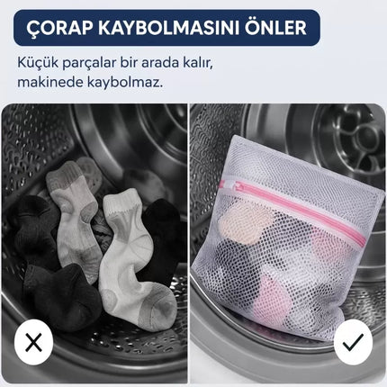 Çamaşır Yıkama Filesi - 40x50 cm - Fermuarlı - Tekrar Kullanılabilir