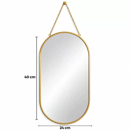 Dekoratif Duvar Aynası - Gold Metal Çerçeveli - İp Askılı - 24x40 cm