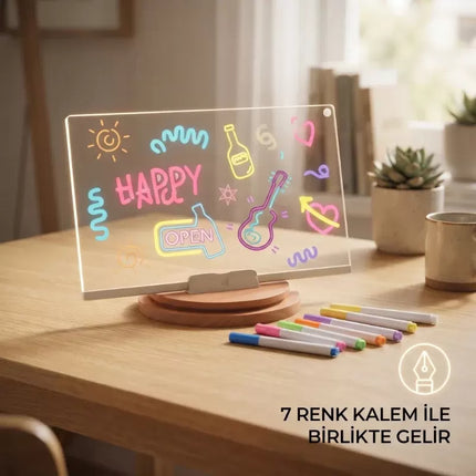 DIY LED Yazı Panosu - Gece Lambası - 7 Renk Kalem Hediyeli - 6 Çizim Şablonu