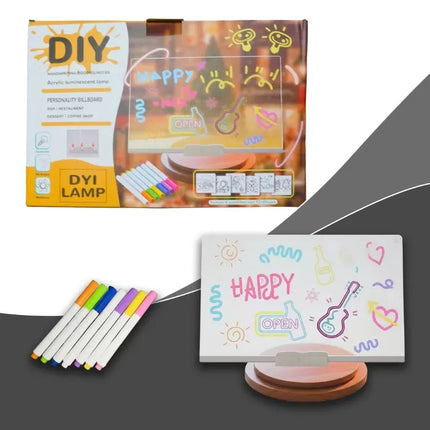 DIY LED Yazı Panosu - Gece Lambası - 7 Renk Kalem Hediyeli - 6 Çizim Şablonu