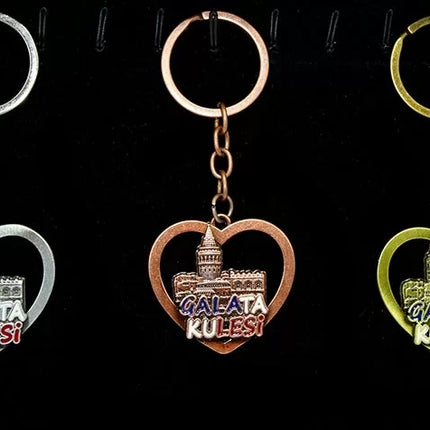 Metal Galata Kulesi Anahtarlık Kalp Tasarımlı