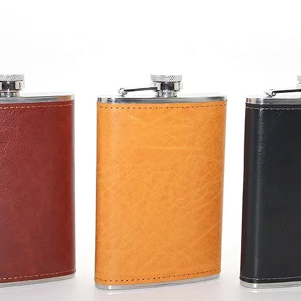 Paslanmaz Çelik Tekli 9 Oz Derili Matara