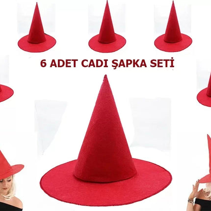 Kırmızı Keçe Cadı Şapkası Yetişkin-Çocuk Uyumlu