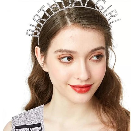 Gümüş Kristal Taşlı Birthday Girl Tacı