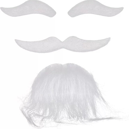 Beyaz Renk Kendinden Yapışkanlı Takma Sakal Bıyık ve Kaş Seti