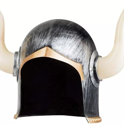 Mega Boynuzlu Viking Ivar Kaskı Eskitilmiş Desen Gümüş Renk
