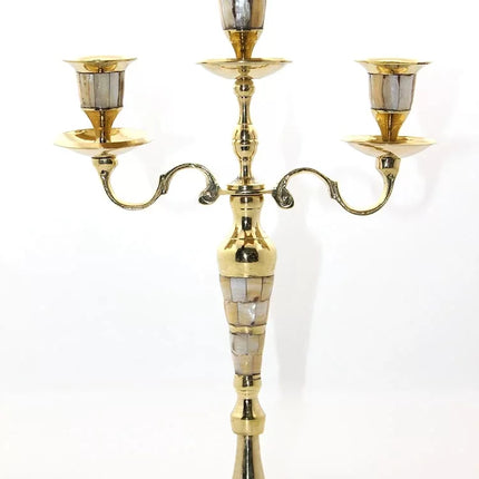 Pirinç Sedefli 3'lü Şamdan Model 1