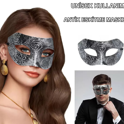 Gümüş Renk Antik Tarz Balo Maskesi